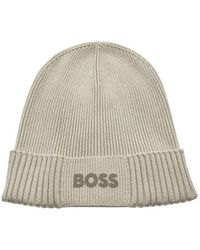 BOSS - Bonnet BONNET BEIGE À LOGO EN COTON ET LAINE VIERGE ASIC_BEANI - Lyst