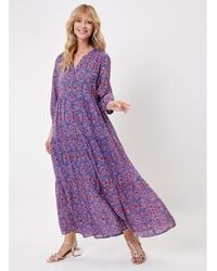 La Fiancee Du Mekong - Robe Robe longue voile de coton bio évasée imprimée CATALEYA - Lyst