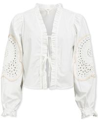 Object - Blouses Noos Top Brodera L/S - White Sand - Lyst
