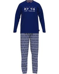 Homme Vêtements Vêtements de nuit Pyjamas et vêtements dintérieur Chemises de nuit Tom Tailor pour homme en coloris Bleu Pyjama Court coton rayé droit Pyjamas 
