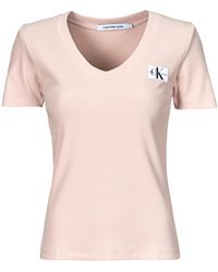 Calvin Klein - T-shirt WOVEN LABEL RIB V-NECK TEE - Lyst
