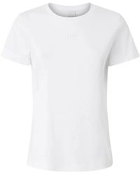 Pinko - T-shirt T-shirt blanc rose avec logo cousu - Lyst