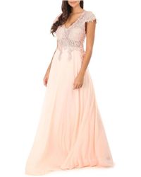 La Modeuse Robe Robe longue de soirée rose poudré à dentelle