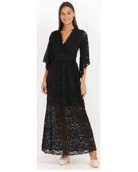 Robe Longue Noire Avec Dentelle Ajouree Et Pompons Robe La Modeuse En Coloris Noir Lyst