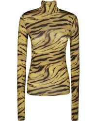 Ganni - Printed Shiny Jersey Turtleneck - Lyst