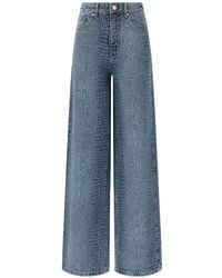 Self-Portrait - Rhinestone Croc Effect Wide Leg Jeans - Lyst