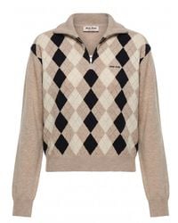 Miu Miu - Argyle Polo-Neck Sweater - Lyst