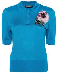 Dolce & Gabbana - Floral-appliqué Knit Polo Shirt - Lyst