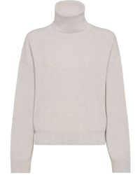 Brunello Cucinelli - Cashmere Blend English Ribbed Turtleneck Sweater Clothing - Lyst