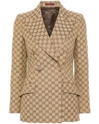 Gucci - Double-breasted Blazer With Monogram, - Lyst