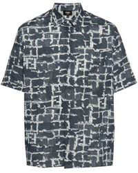 Fendi - `Ff Frayed Print` Short Sleeve Shirt - Lyst