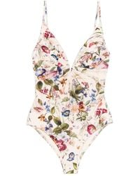 Zimmermann - 'Patience' Tuck Plunge One-Piece Swimsuit - Lyst