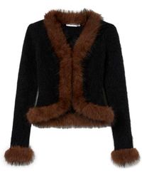 Self-Portrait - Faux Fur Knit Cardigan - Lyst