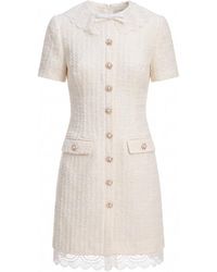 Self-Portrait - Boucle Lace Trim Mini Dress - Lyst