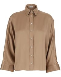 Brunello Cucinelli - Silk Blouse With Long Bell Sleeves And Classic Collar - Lyst