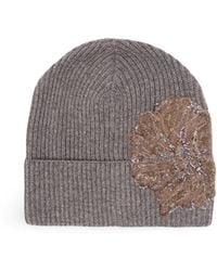 Brunello Cucinelli - Cashmere Beanie With Floral Embroidery - Lyst