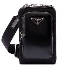 Prada - Brushed Leather And Re-Nylon Phone Case - Lyst