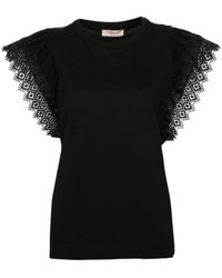 Twin Set - Embroidered Sleeves T-Shirt - Lyst
