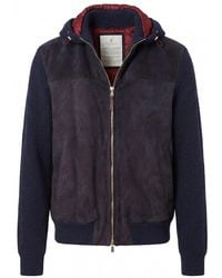 Brunello Cucinelli - Suede And Cashmere Knit Hooded Bomber Jacket - Lyst