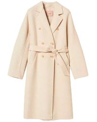 Twinset - Double-Breasted Wool Coat With Belt - Lyst