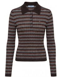 Prada - Striped Polo-Neck Sweater - Lyst