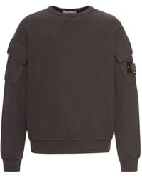 Stone Island - Relaxed Fit Long Sleeve Crewneck Sweatshirt With Flap Pockets - Lyst