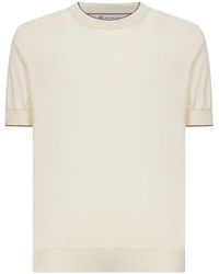 Brunello Cucinelli - Cotton Lightweight Knit T-Shirt With Contrast Details - Lyst