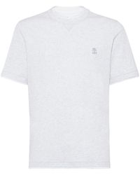 Brunello Cucinelli - Cotton T-Shirt Featuring A Contrast Stemma Solomeo Chest Logo - Lyst