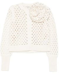 Blumarine - Openwork Wool Cardigan With 3D Rose - Lyst