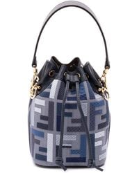 Fendi - Mini Denim 'Mon Tresor' Bucket Bag With 'Ff' Embroidery - Lyst