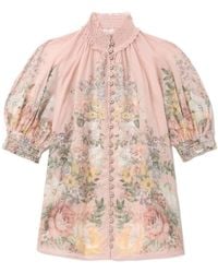 Zimmermann - Floral Print Short Sleeve Blouse - Lyst