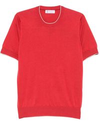 Brunello Cucinelli - Cotton Lightweight Knit T-Shirt With Contrast Details - Lyst