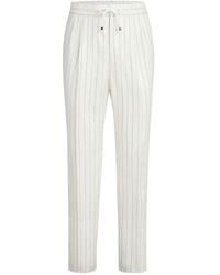 Brunello Cucinelli - Stripe Linen Pants With Drawstring And Double Pleats - Lyst