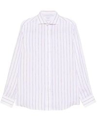 Brunello Cucinelli - Stripe Linen Easy Fit Shirt With Spread Collar - Lyst