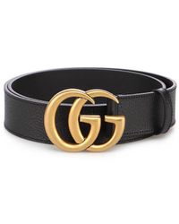 Gucci - `Gg` Leather Belt With Double G Buckle W.40 - Lyst