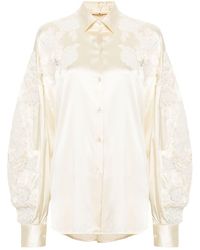 Ermanno Scervino - Satin Finish Shirt With Floral Embroidery - Lyst