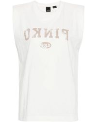 Pinko - Logo-print Shoulder Pads T-shirt - Lyst