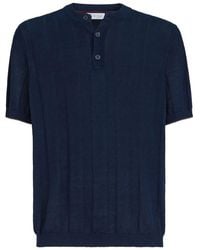 Brunello Cucinelli - Textured Rib Knit T-Shirt With Henley Collar - Lyst