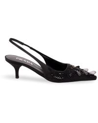 Prada - Embroidered Satin Slingback Pumps - Lyst