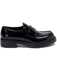 Prada - `Chocolate` Brushed Leather Loafers - Lyst