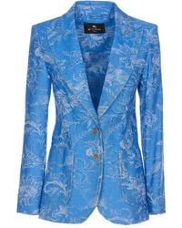 Etro - Fitted Denim Jacket With Peak Lapels - Lyst