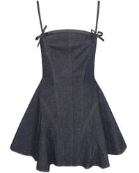 Self-Portrait - Denim Bow Mini Dress - Lyst