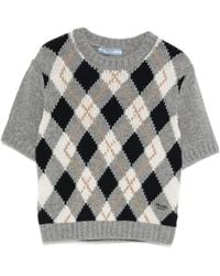 Prada - Cashmere Argyle Knit T-Shirt - Lyst