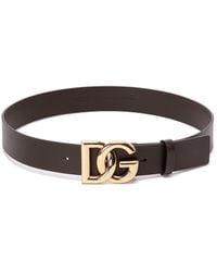 Dolce & Gabbana - Leather Belt With Crossover Dg Logo Buckle - Lyst