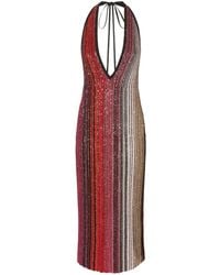 Missoni - Striped Partialized Midi Dress With Sequins And V-Neck - Lyst
