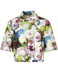Dolce & Gabbana - `Flower Power` Cropped Short Sleeve Shirt - Lyst