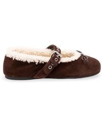 Miu Miu - Suede And Shearling Ballerinas - Lyst
