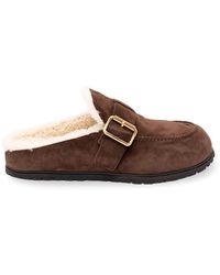 Prada - Suede And Shearling Mules - Lyst