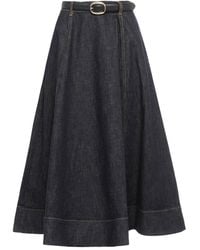 Self-Portrait - Denim Flared Midi Skirt - Lyst