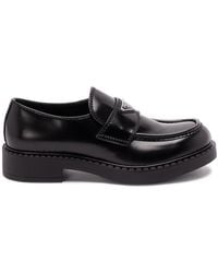 Prada - Chocolate Brushed Leather Loafers - Lyst